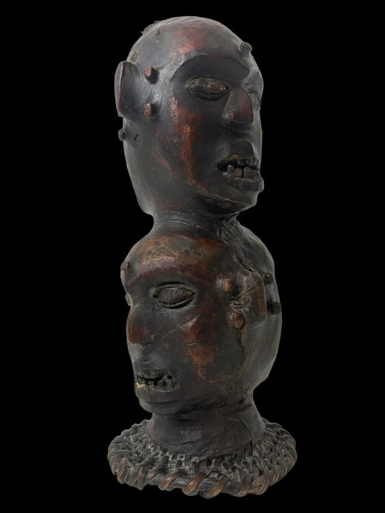 Ekoi, 4 agressieve gezichten - Estatua - Máscara de peine Ekoi de la tribu Ejagham - Nigeria #1.1
