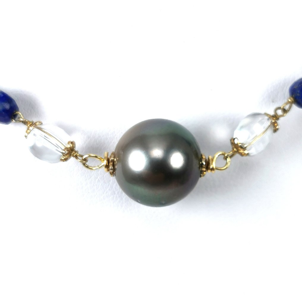 Tahitian pearl round Ø 12,6 mm precious stones - Necklace Silver Pearl ...