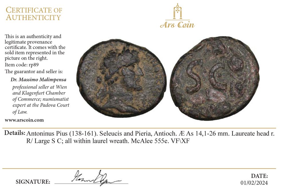 Empire romain. Antonin le Pieux (138-161 apr. J.-C.). As  (Sans Prix de Réserve) #2.1