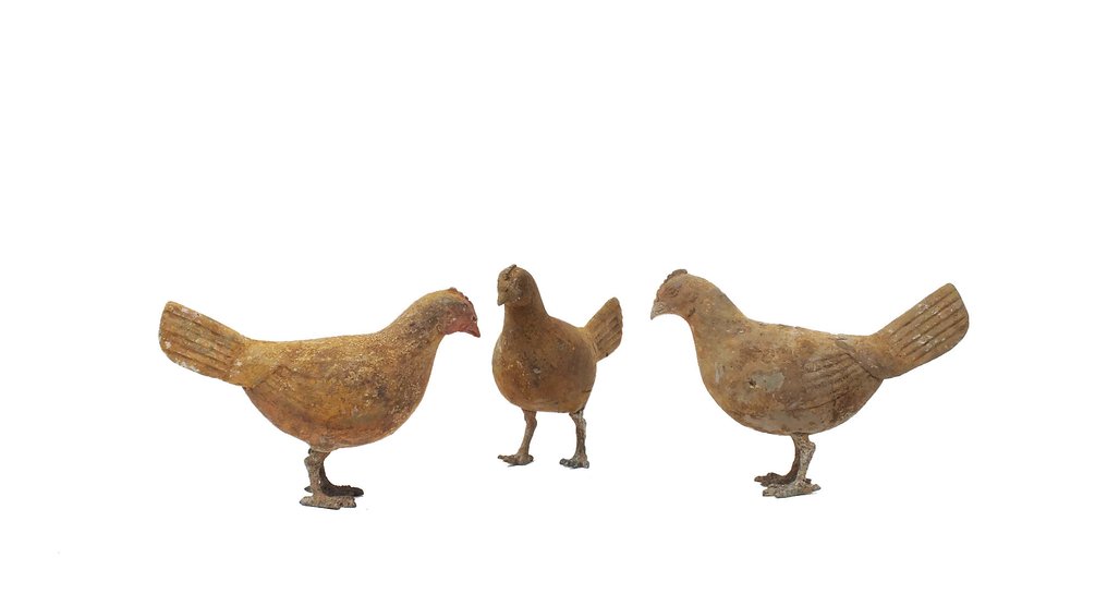 Brązowy, Terakota Wspaniały zestaw 3 malowanych ceramicznych kurczaków, dynastia Han - 11 cm #1.1