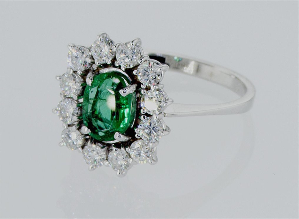 14 karat Hvidguld - Ring - 1.22 ct Smaragd - Diamanter #2.2