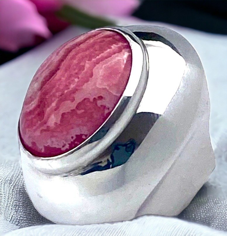珍貴的紅紋石凸圓面 - 豪華銀戒指 - 義大利手工珠寶 - 高度: 35 mm - 闊度: 35 mm- 33 g #2.1