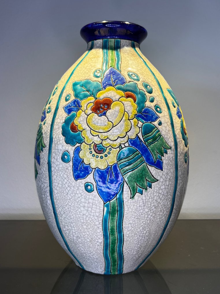 Keramis Boch, Boch Frères, Keramis - Charles Catteau - Vase -  Eiförmige Vase mit offenem Hals 30 cm  - Faïnece Fein #1.1