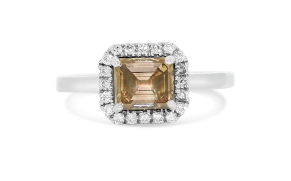 Anel - 14 K Ouro branco -  1.13ct. tw. Castanho Diamante  (Colorido natural) - Diamante #1.1