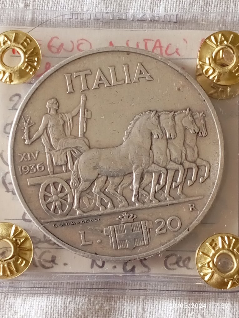 意大利， 意大利王国. 维托里奥·伊曼纽尔三世·迪·萨沃亚 （1900-1946）. 20 Lire 1936 "Impero" #2.1