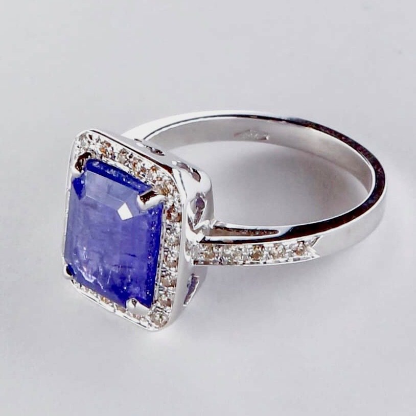 Gyűrű - 18 kt. Fehér arany - 4.42ct. tw. Tanzanit - Gyémánt - olasz ékszerész mesterek #1.0
