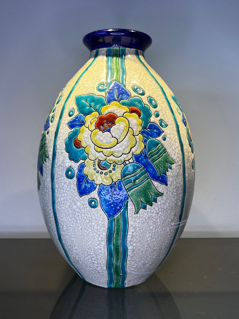 Keramis Boch, Boch Frères, Keramis - Charles Catteau - Vase -  Eiförmige Vase mit offenem Hals 30 cm  - Faïnece Fein #2.1