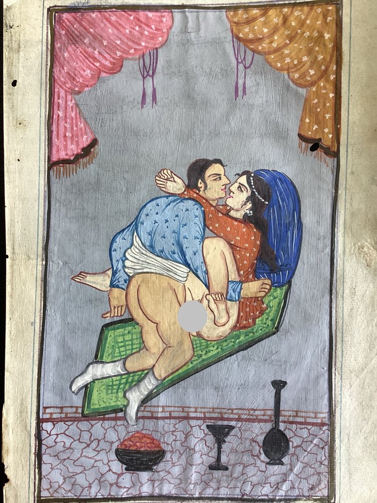 Fin gouache med erotisk scene - Iran - slutningen af det 19. - begyndelsen af det 20. århundrede #1.1