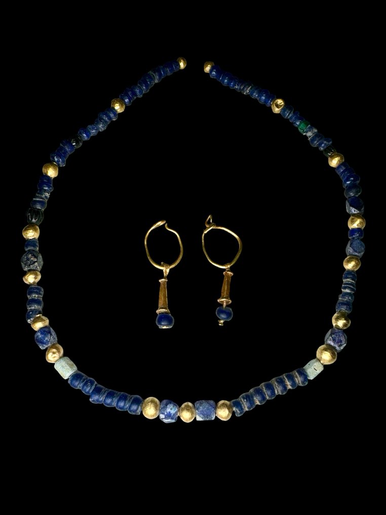 古罗马 银 玻璃和金项链 #2.1