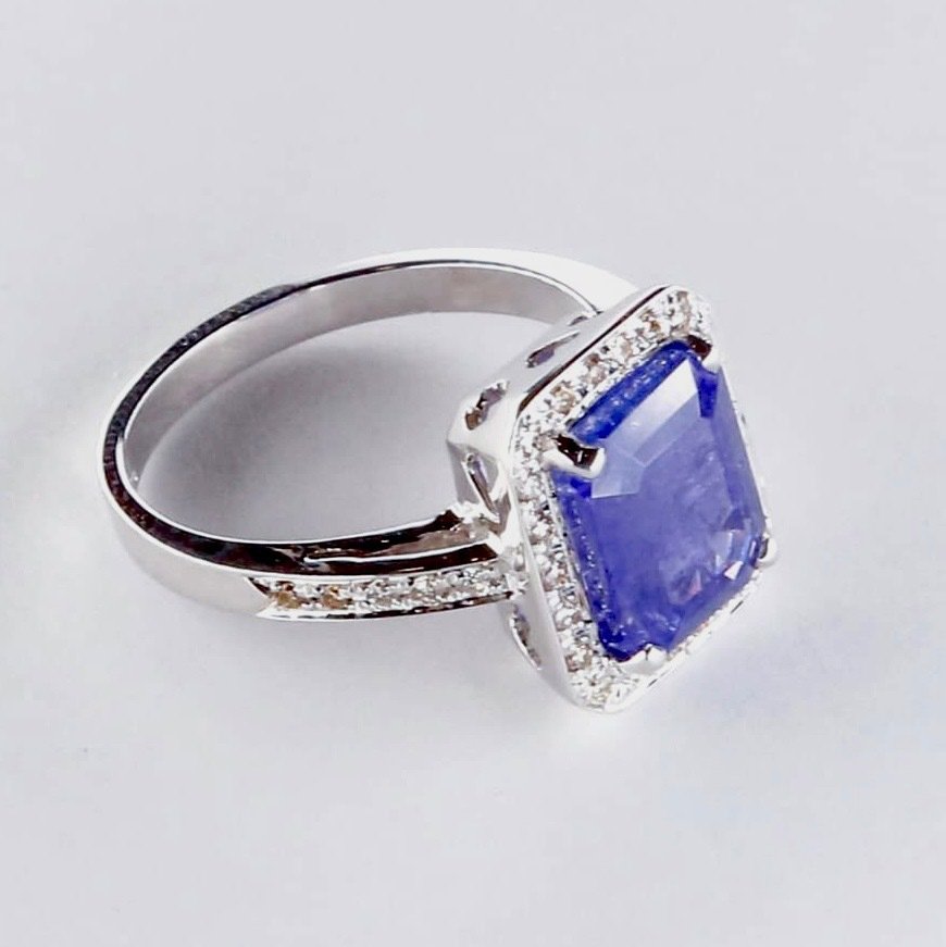 Gyűrű - 18 kt. Fehér arany - 4.42ct. tw. Tanzanit - Gyémánt - olasz ékszerész mesterek #4.3