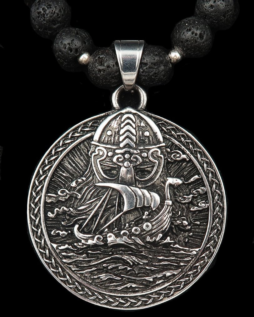 维京护符大航行：指导与神圣保护 - 扣环，925纯银珠子 - 吊坠项链 #1.0
