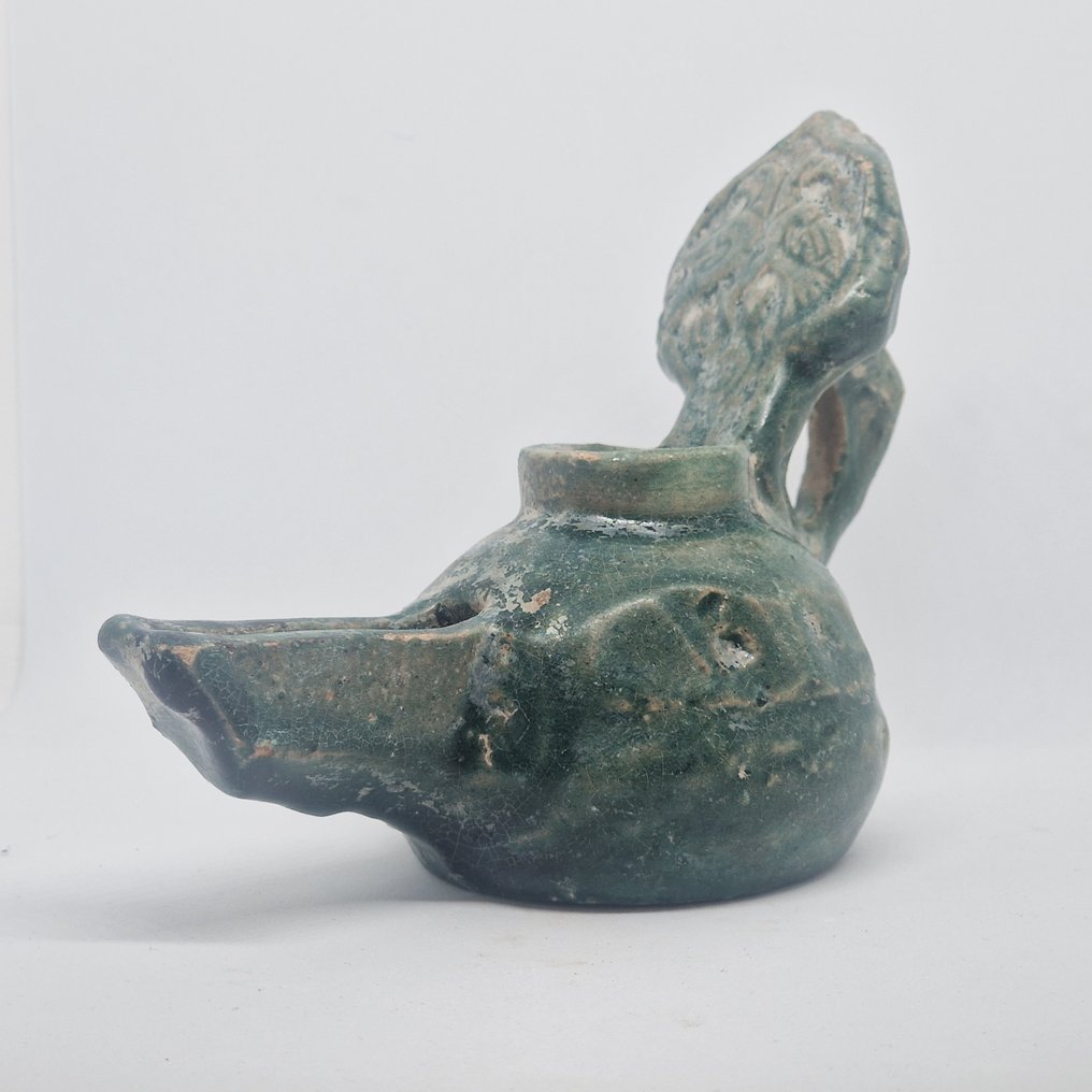 Indus-Tal Grün-grau glasierte Keramik Öllampe - 145 mm #1.2