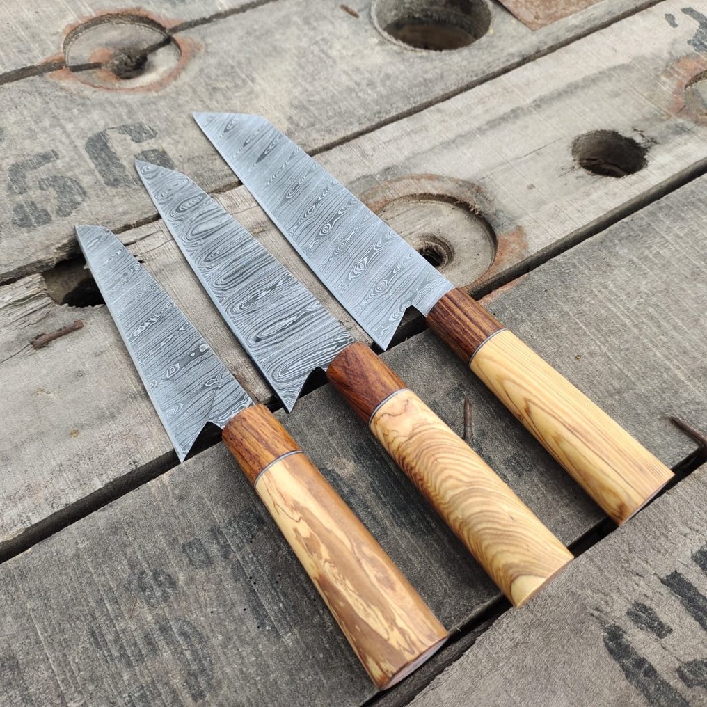 Μαχαίρι κουζίνας - Επαγγελματικό SUJIHIKI Ιαπωνικού στιλ Δαμασκού, μαχαίρι Deba Usbha με ξύλο ελιάς & τριανταφυλλιάς. - Ασία #2.1