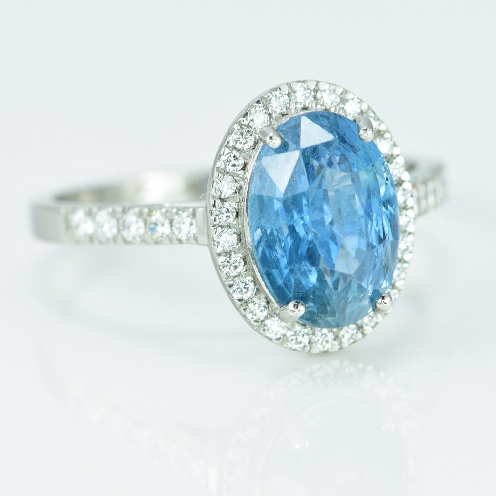 Ring Platin -  3.32ct. tw. Safir - Diamant - Sri Lanka Sapphire noheat #2.1