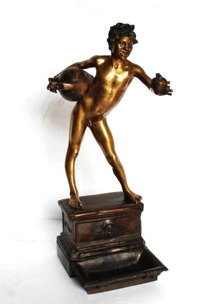 Fonderia Gemito Napoli - Dal modello di Vincenzo Gemito - sculptuur, Acquaiolo - 56 cm - Gepatineerd brons #1.1