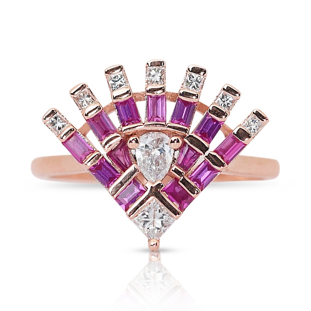 Anello - 18 carati Oro rosa -  1.02ct. tw. Diamante  (Naturale) - Rubino - Stile Art Déco #1.1