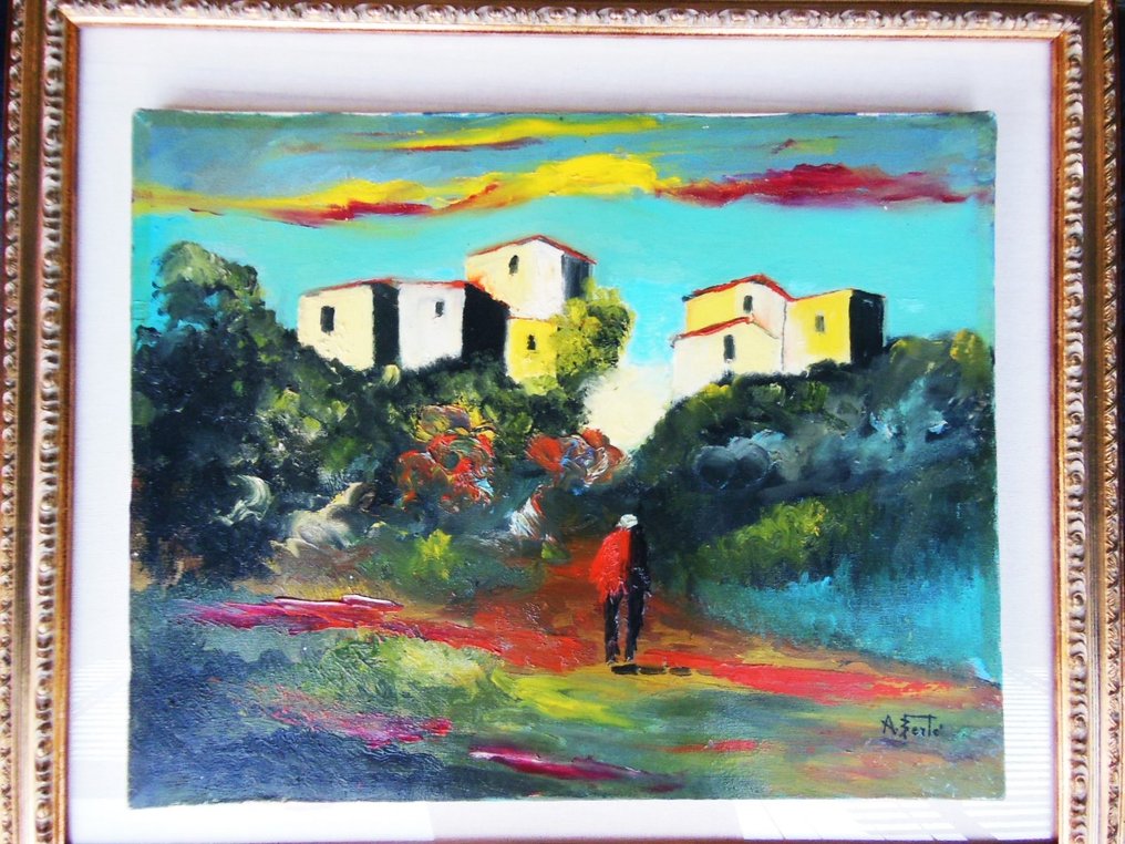 Antonio Berte' (1936-2009) - Paesaggio con figura #2.1