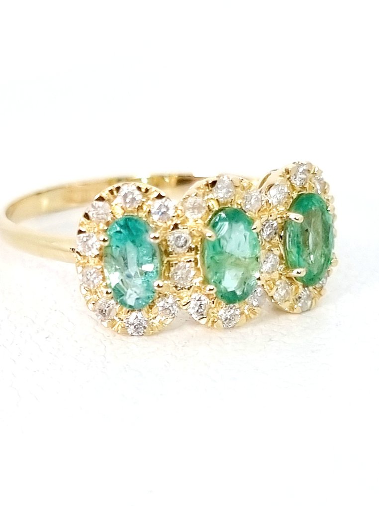 Gyűrű - 14 kt. Fehér arany Smaragd - Gyémánt #1.2