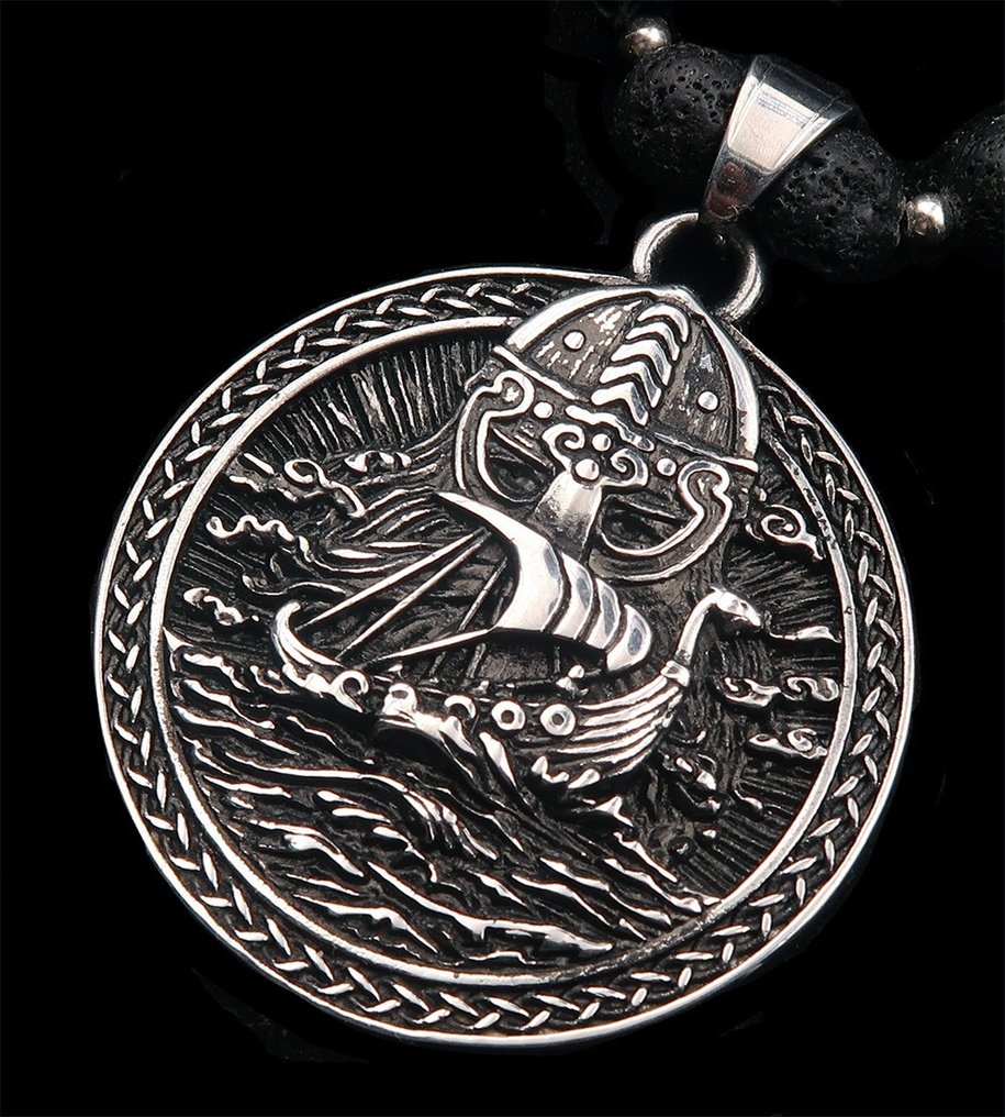 维京护符大航行：指导与神圣保护 - 扣环，925纯银珠子 - 吊坠项链 #4.3