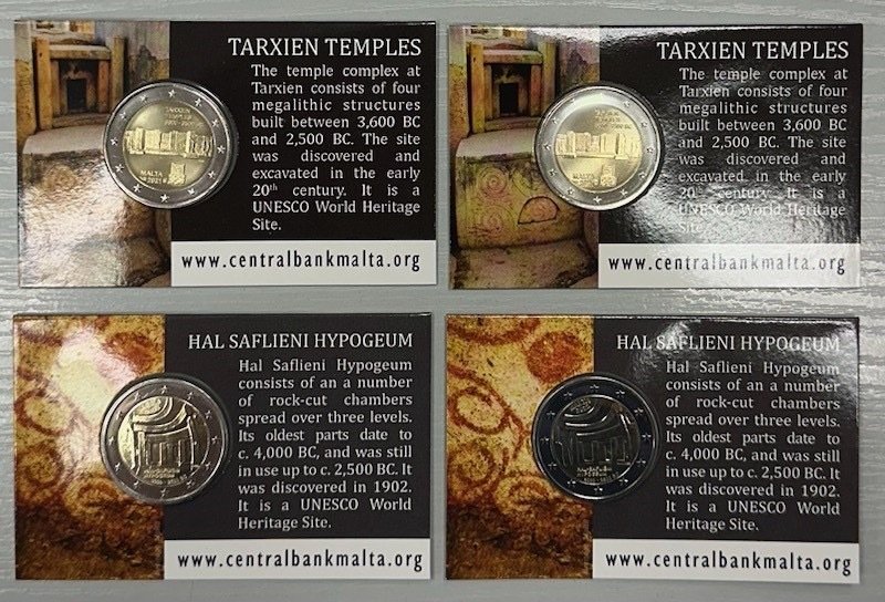 马耳他. 2 Euro 2021/2022 "Tarxien" + "Hypogeum" (4 coincards)  (没有保留价) #1.0