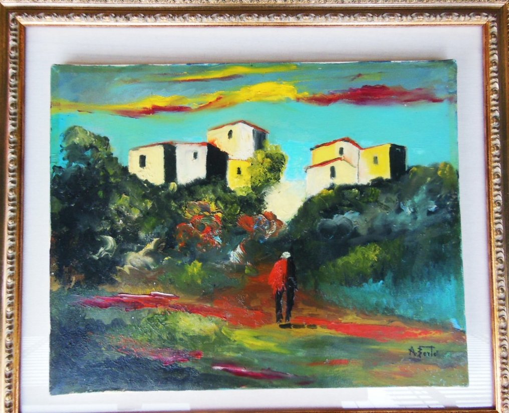 Antonio Berte' (1936-2009) - Paesaggio con figura #3.1