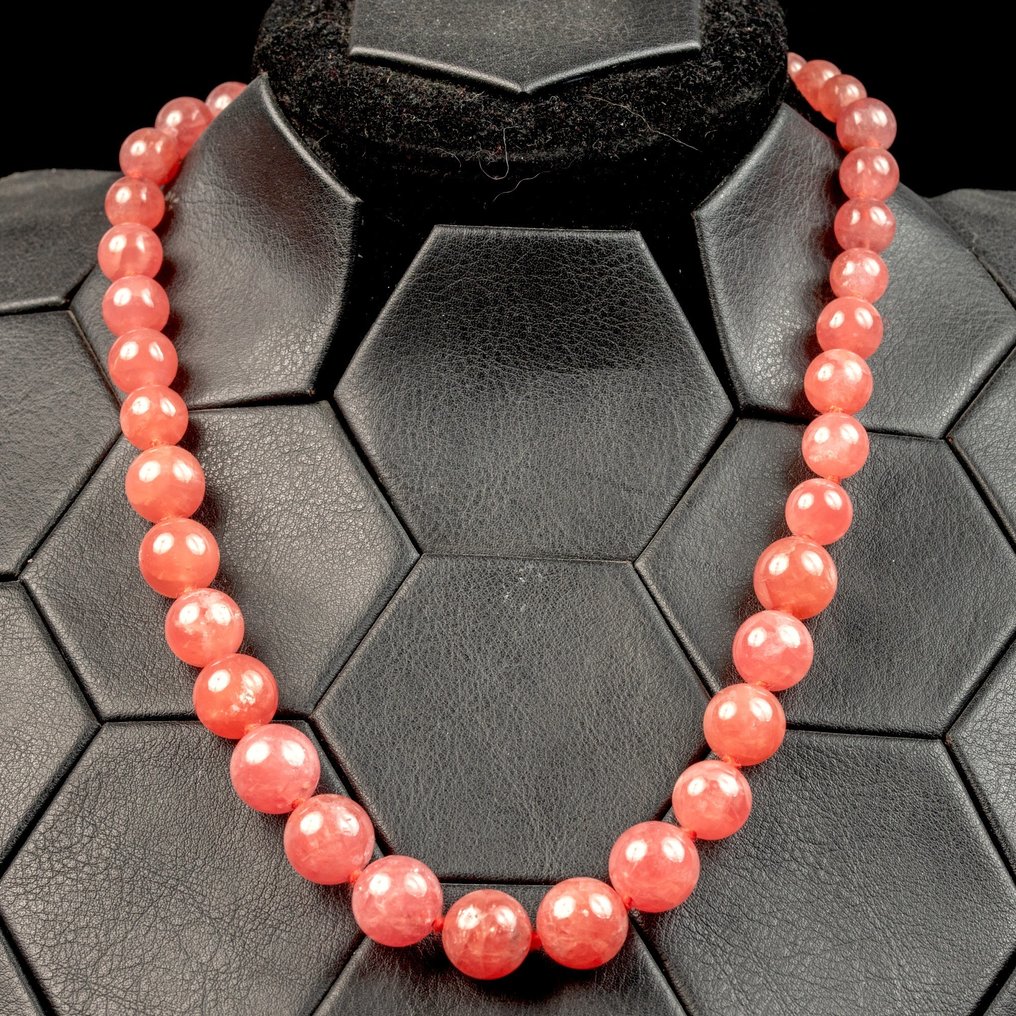 Ποιότητα πολύτιμων λίθων - Πρώτη επιλογή πολύτιμων λίθων. Αποκλειστικό κολιέ από πολύτιμους λίθους πρώτης επιλογής από φυσικό ροδοχρωσίτη - Ύψος: 510 mm - Πλάτος: 13.5 mm- 106 g #1.0