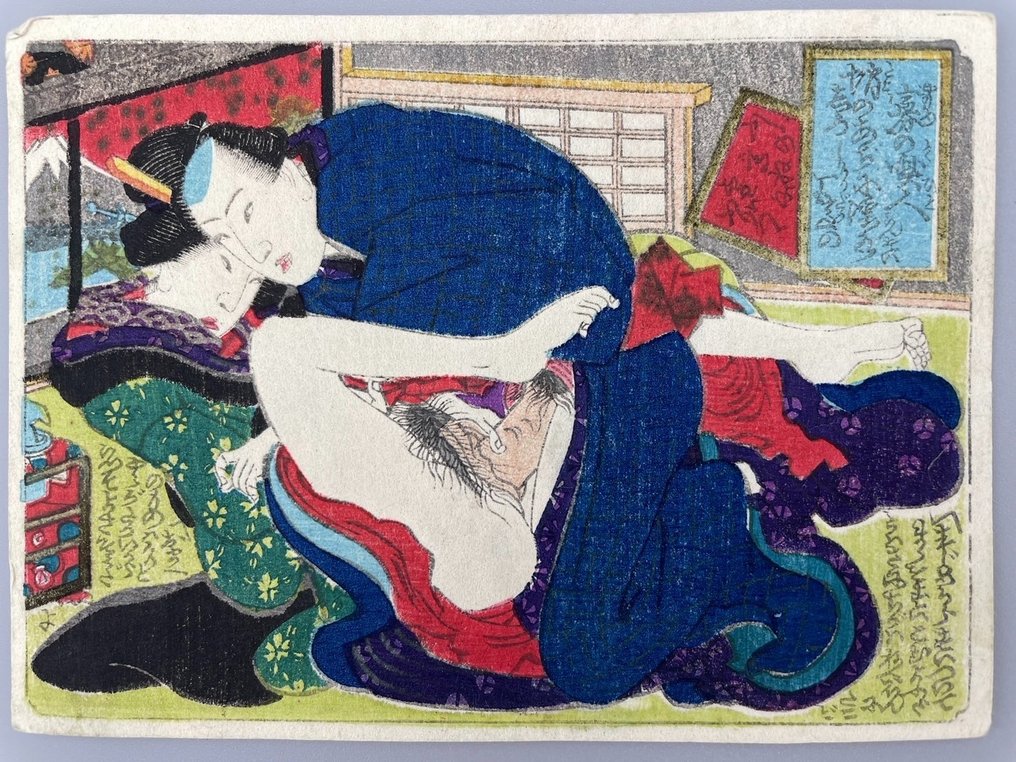 Four original shunga woodblock prints - Mid 19th century (Edo period) - Attributed to Utagawa Kunisada (1785-1865) - Japán -  Edo Period (1600-1868) #2.1