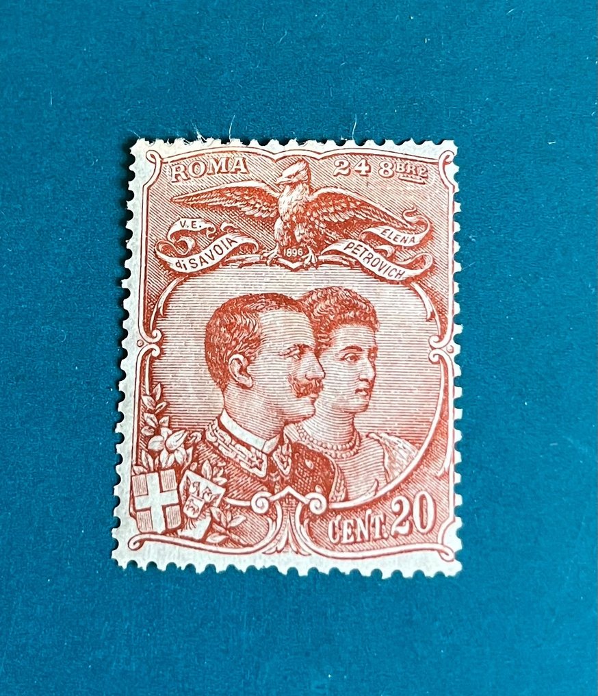 義大利王國 1896 - 1896 年 10 月 24 日 20 美分。維托里奧·埃馬努埃萊 (Vittorio Emanuele) 與埃琳娜·彼得羅維奇 (Elena Petrovic) 的婚禮 MLH Perfect #1.1