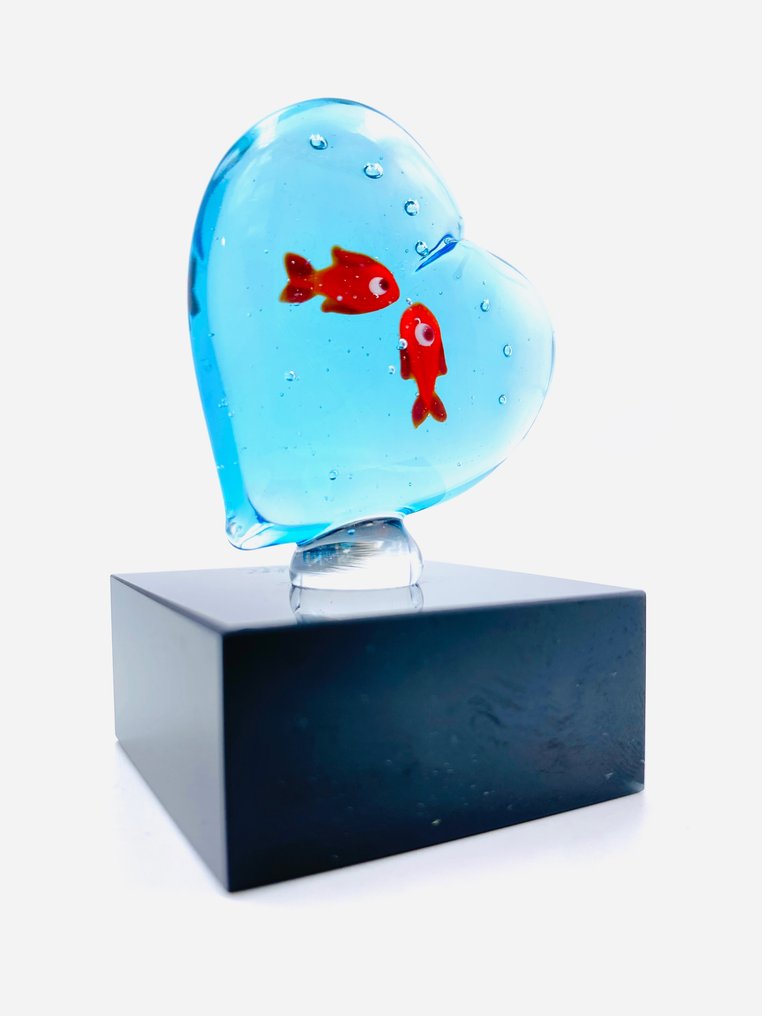 Guidotti - Skulptur, Cuore con pesci - 6.5 cm - Muranos glas - 2024 #1.2