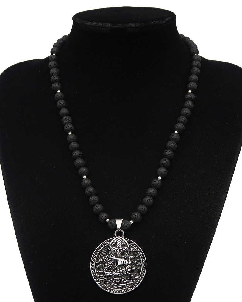 维京护符大航行：指导与神圣保护 - 扣环，925纯银珠子 - 吊坠项链 #1.0