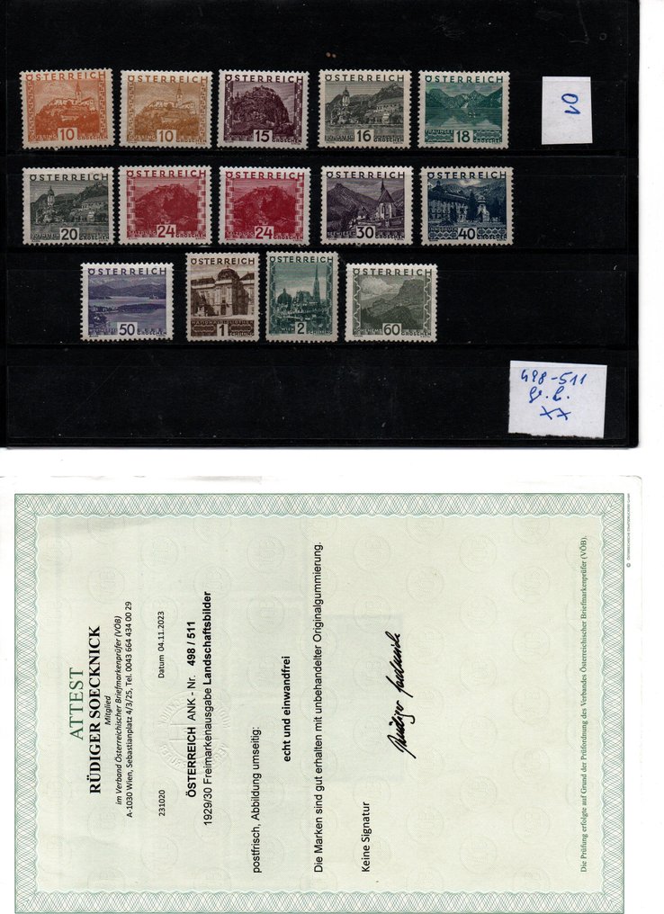 Itävalta 1929/1929 - suuri maisema todistus minttu ei koskaan saranoitu luksus säilyttäminen differentiaalinen verotus - Katalognummer 498-511 #1.1