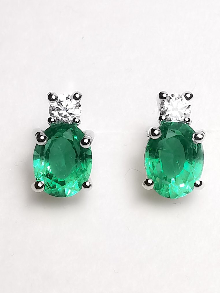 Utan reservationspris - Örhängen - 18 kt Vittguld Smaragd - Diamant #2.1