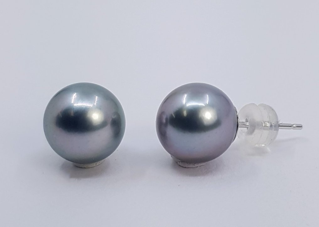 耳環 - 14 克拉 白金 - 10x11 毫米大溪地珍珠 #2.1