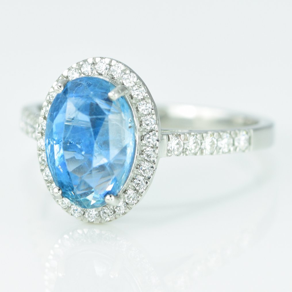Ring Platin -  3.32ct. tw. Safir - Diamant - Sri Lanka Sapphire noheat #1.2