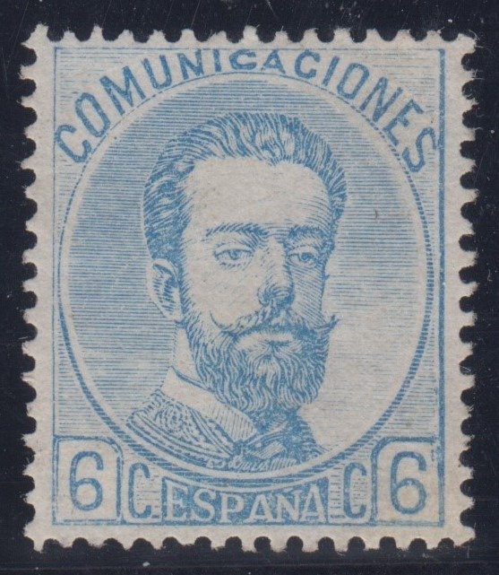 Spania 1872 - Amadeo I. 6 cenți, albastru. - Edifil 119 #1.1