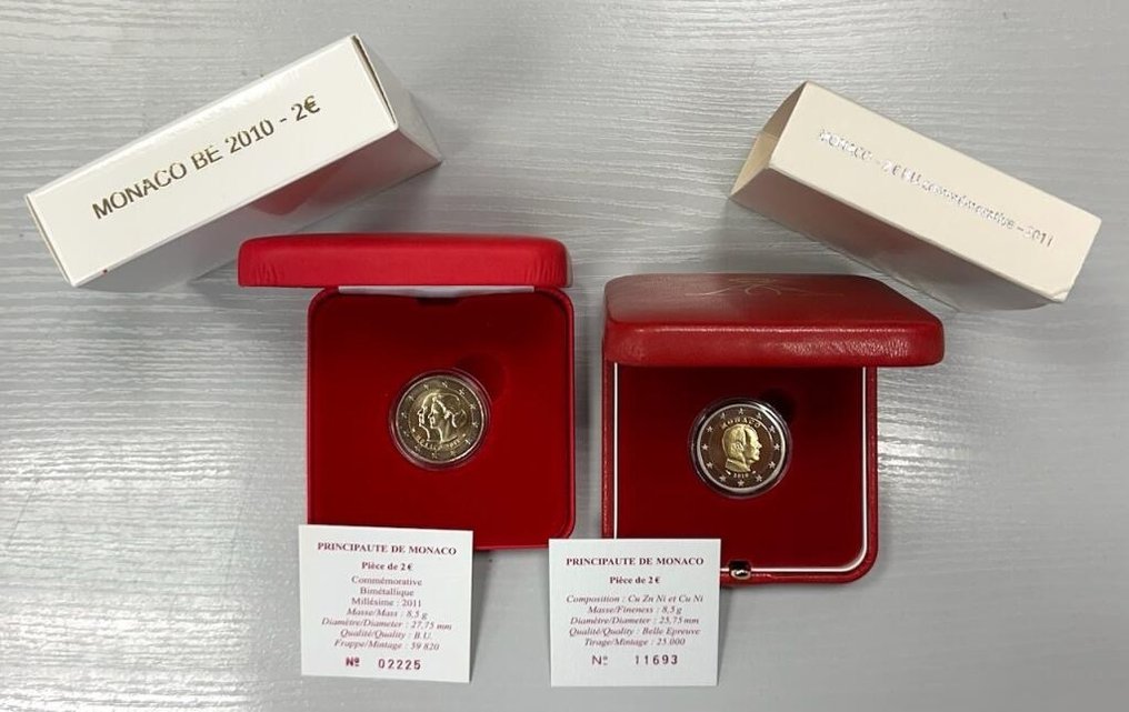 摩纳哥. 2 Euro 2010/2011 "Albert II" + "Mariage Princier" (2 monnaies) Proof + BU  (没有保留价) #1.0
