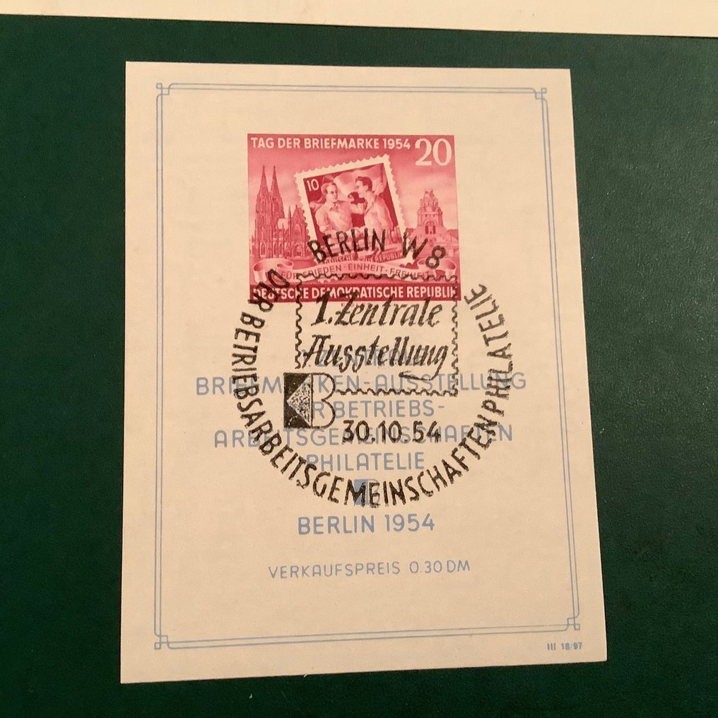 DDR 1954 - Blocktag der Briefmarke mit Druckfehler - Fotoattest Mayer VP - Michel blok 10 XII #1.2