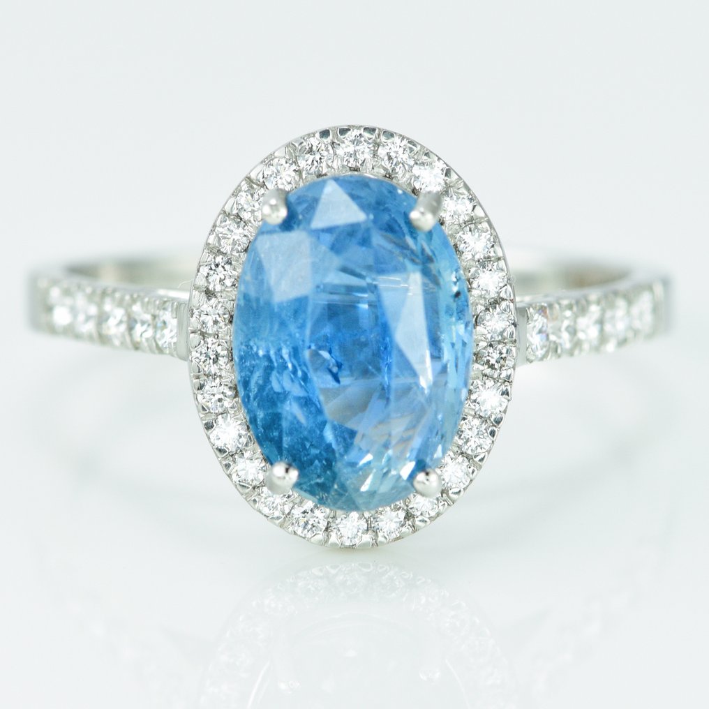 戒指 鉑金 -  3.32ct. tw. 藍寶石 - 鉆石 - 斯里蘭卡藍寶石無熱 #1.1