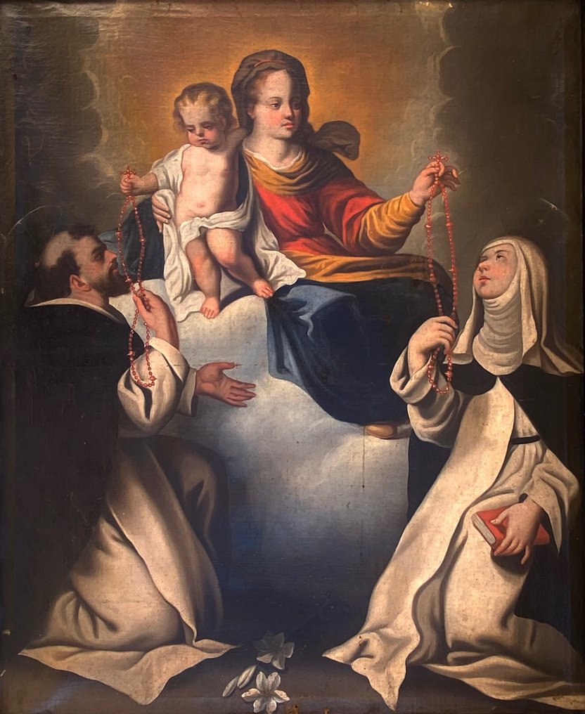Escuela española o colonial (XVIII) - Virgen del Rosario con San Francisco y Santa Catalina de Siena #1.1