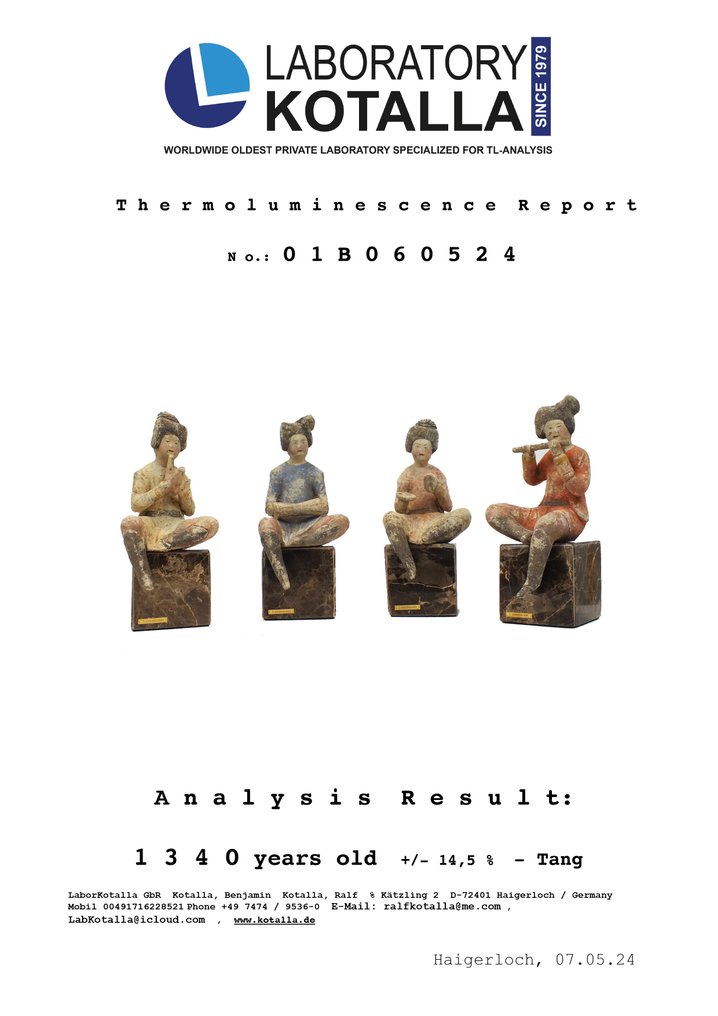 Terakota Zestaw czterech malowanych figurek ceramicznych przedstawiających muzykki, test TL, dynastia Tang - 22 cm #2.1