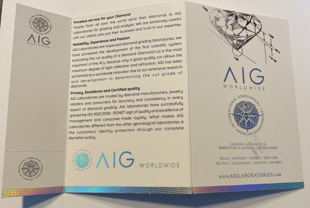 1 pcs Diamant  (Natur)  - 0.50 ct - Rund - I - SI3 - Antwerp International Gemological Laboratories (AIG Milano) #1.3