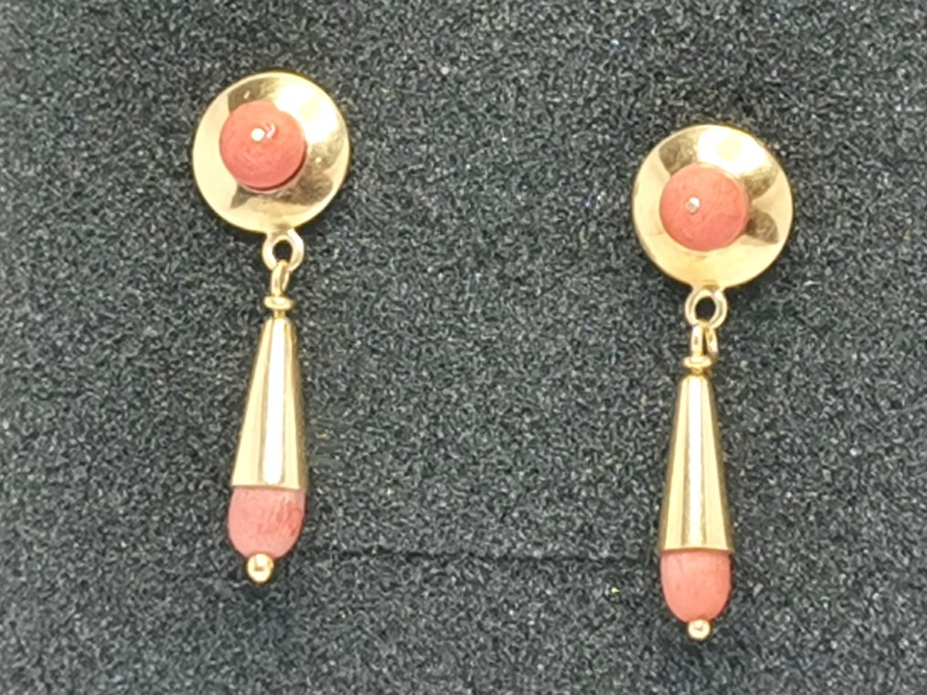Earrings - 18 kt. Yellow gold, 18Kt Coral #2.1