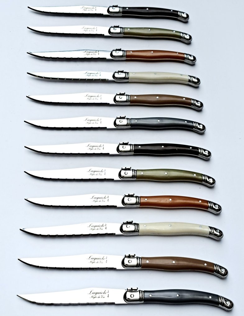 Laguiole - 12x Steak Knives - various colours - style de - Bordknive sæt (12) - Rustfrit stål #4.3