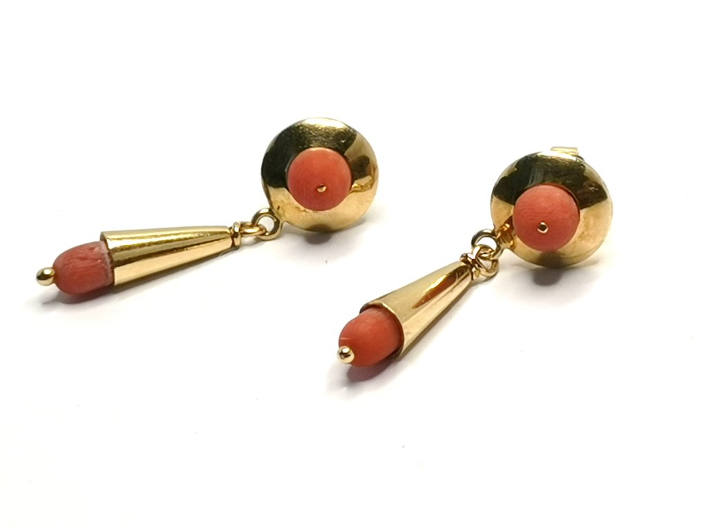 Earrings - 18 kt. Yellow gold, 18Kt Coral #1.1