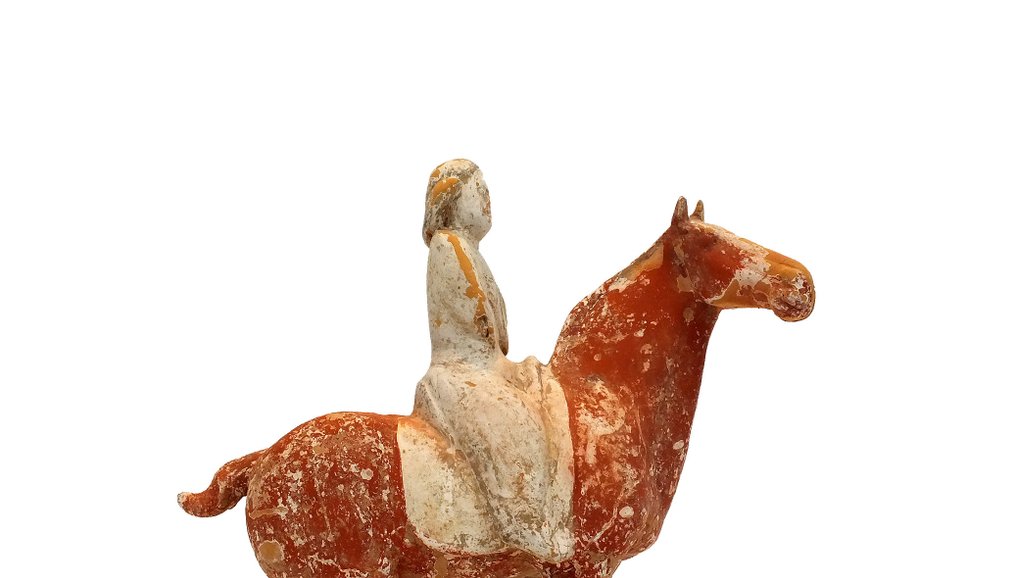 Terracotta A rare painted grey pottery figure of an equestrian, Tang dynasty (618-907) , TL test - 27 cm #2.1