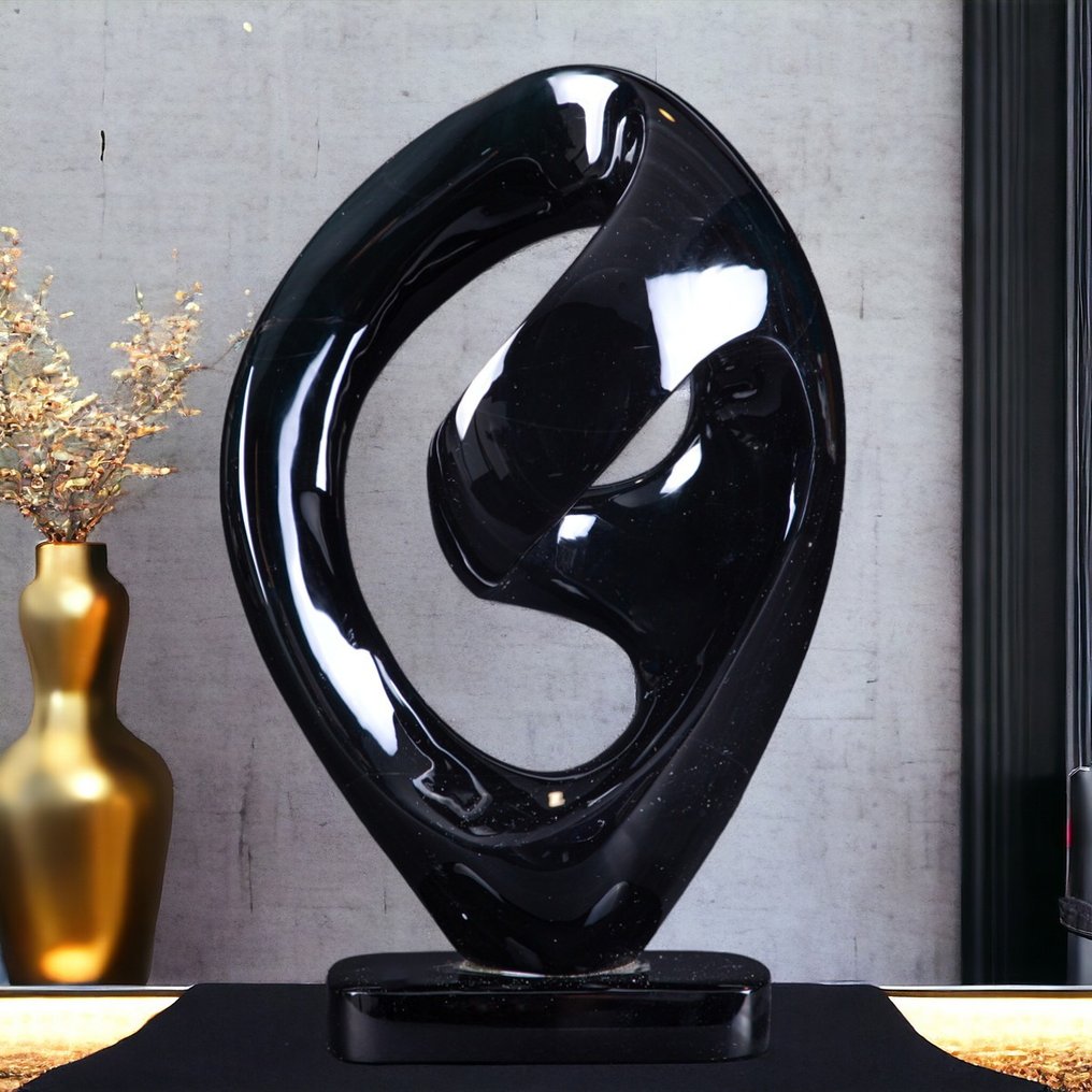 Sculpture moderne abstraite. Sculpture abstraite en obsidienne - Sculpture extrêmement fine - Design moderne - Hauteur : 290 mm - Largeur : 200 mm- 3300 g #1.1