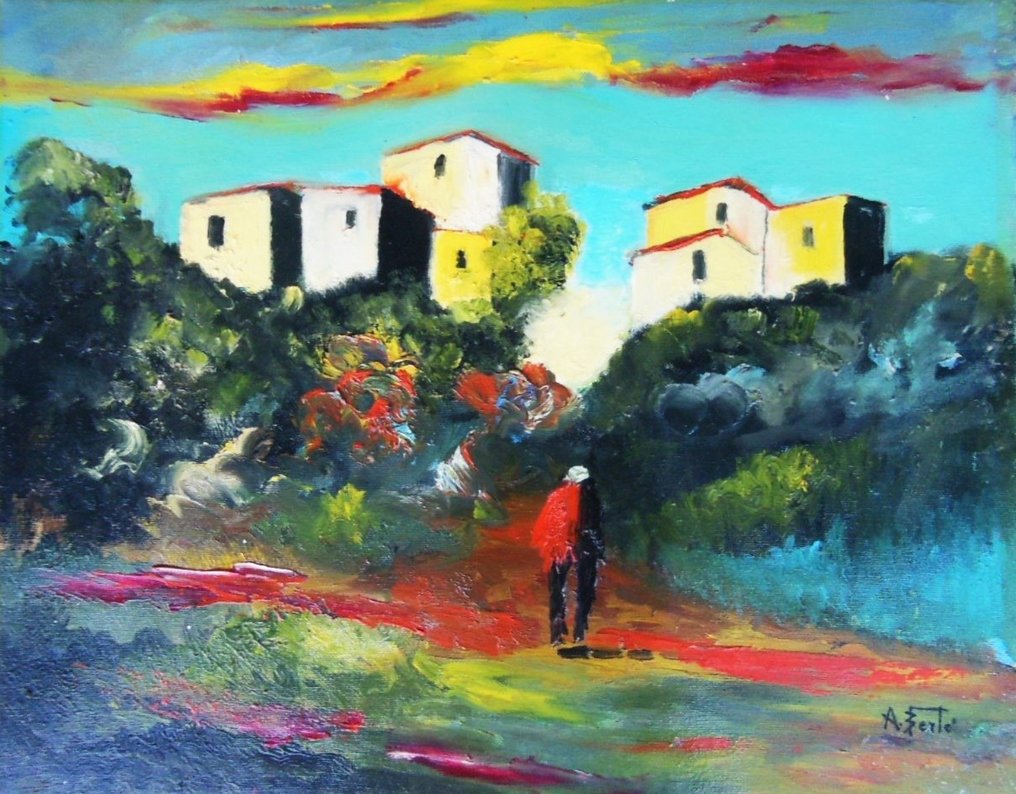 Antonio Berte' (1936-2009) - Paesaggio con figura #1.1