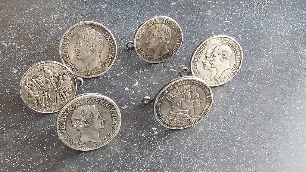 Eurooppa, Saksa, Ranska. Charles X (1824-1830). Lot Silbermünzen Platzkartenhalter taler franken Mark  (6 pieces silver) 1828 bis 1913 #1.1