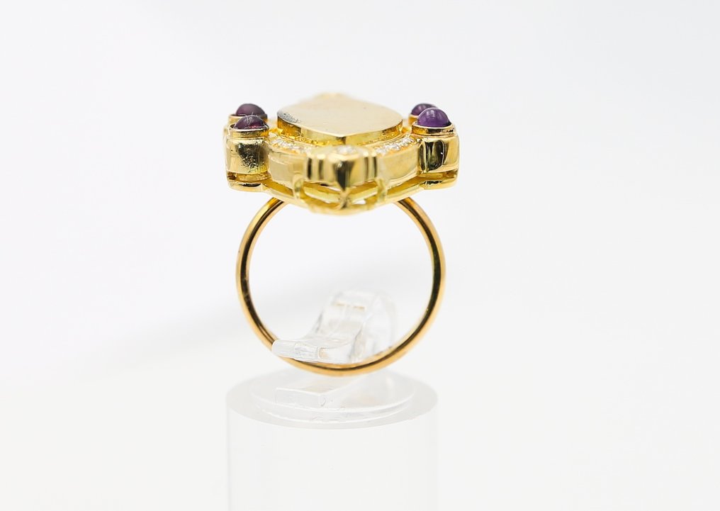 Δαχτυλίδι - 18 καράτια Κίτρινο χρυσό Διαμάντι - Αμέθυστος #3.2