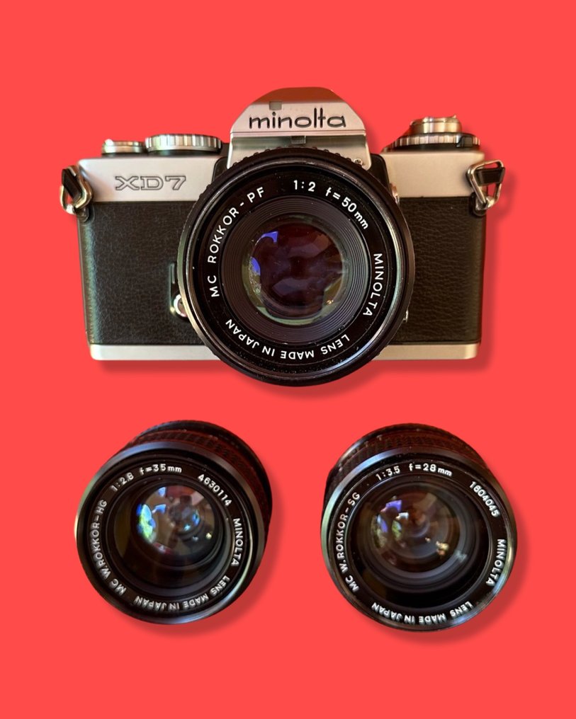 Minolta XD-7 + Rokkor 2/50mm + 2,8/35mm + 3,5/28mm | Et objektiv speilreflekskamera (SLR) #1.1